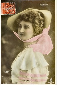 Ansichtkaart: Theatre du Vaudeville - Portret van mevrouw Marville, artiest van de Moulin Rouge door Phillipe de Marlier