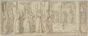 Processie van nonnen en novices ter ere van een mannelijke heilige door Giovanni Balducci