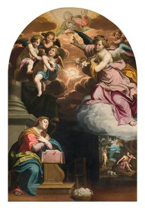 Zuid Transept, Altaar van de Aankondiging, Altaarstuk door Giovanni Battista Trotti bekend als Il Malosso 1594 door Giovanni Battista Trotti
