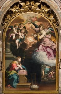 Zuidelijk transept, Altaar van de Annunciatie, Altaarstuk door Giovanni Battista Trotti bekend als Il Malosso 1594 door Giovanni Battista Trotti