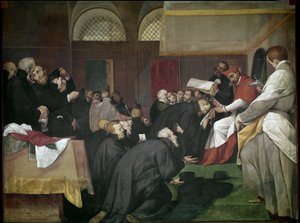 Quadroni de San Carlo: episode uit het leven van Sint Charles Borromee: de heilige sticht het College van Jezuïeten, Barnabieten en Theatijnen door Giovanni Battista  Crespi