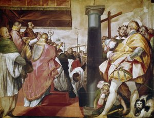 Quadroni de San Carlo: episode uit het leven van Sint Charles Borromee: oprichting van het kruis in Milaan door Giovanni Battista  Crespi