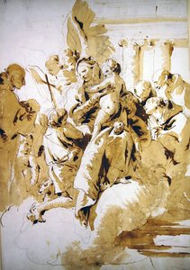 Madonna en kind met engelen, heiligen en de jonge Johannes de Doper door Giovanni Battista Tiepolo