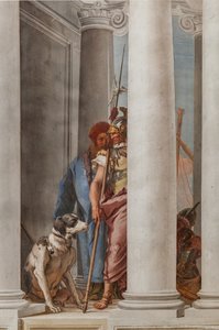 Palazzina, de ingangshal: "De Griekse vloot in Aulis", detail van een hond en een soldaat