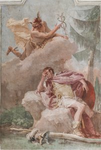 Palazzina (Klein Gebouw), de derde kamer of kamer van de Aeneis: "Aeneas droomt van Mercurius die hem beveelt te vertrekken" door Giovanni Battista Tiepolo