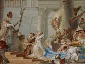 Huwelijksvoltrekking van keizer Friedrich Barbarossa en Beatrix van Bourgondië in 1156 ... (fresco)