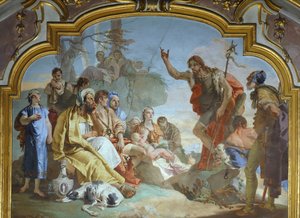 Italië, Bergamo, Colleoni Kapel, Sint Johannes de Doper predikend voor de menigte door Giovanni Battista Tiepolo