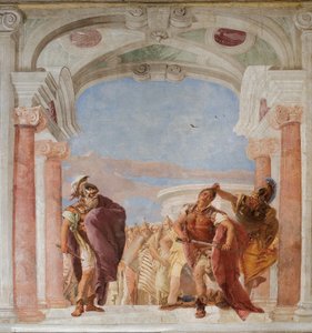 Minerva die Achilles weerhoudt Agamemnon te doden, uit de Kamer van de Ilias in de Palazzina door Giovanni Battista Tiepolo
