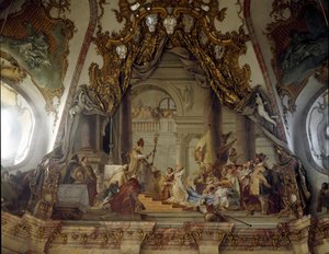 Het huwelijk van Beatrice van Bourgondië en Frederik I van Hohenstaufen (1122-1190) bekend als Frederik Barbarossa, koning van Duitsland en keizer van het Heilige Roomse Rijk in 1156 (fresco)