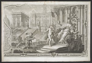 Een vrouwelijke figuur die wordt gekroond, uit Nuova Pianta di Roma, data in luce de G. Nolli