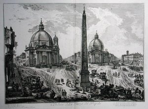Piazza del Popolo, uit Le Antichita Romane de G.B. Piranesi (1756), uitgegeven in Parijs