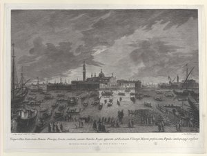 Nachtelijk uitzicht op de processie op kerstavond van de Doge en Venetiaanse Senaat naar San G...