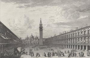 Piazza San Marco richting de Basiliek en Campanile, 1763 door Giovanni Battista Brostoloni