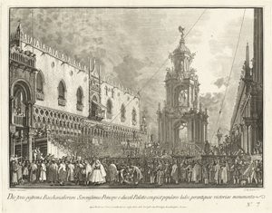 De Doge woont het Giovedi Grasso-festival bij in de Piazzetta, 1763-1766 door Giovanni Battista Brostoloni