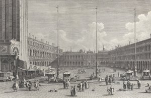 Zicht op Piazza San Marco, met de kerk van San Geminiano aan het einde, en figuren en..., 1763