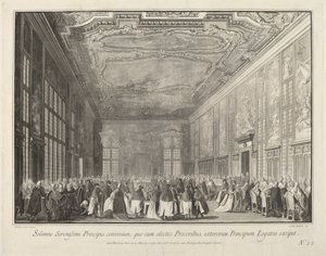 De Doge ontvangt buitenlandse ambassadeurs op een banket door Giovanni Battista Brustolon after Canaletto