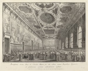 De Doge bedankt in de Sala del Consiglio Maggior door Giovanni Battista Brustolon after Canaletto