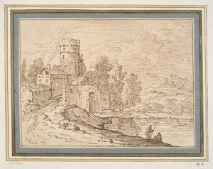 Landschap met kasteel bij water door Giovanni Battista Busiri