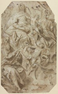 Madonna en kind met heiligen door Giovanni Battista Carlone