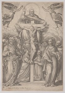 De Drie-eenheid, met de Kruisiging in het Midden en Heiligen aan Beide Zijden door Giovanni Battista Cavalieri
