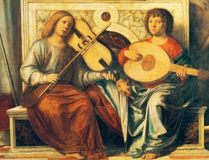Cherubijnen die muziekinstrumenten bespelen