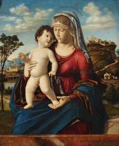 Madonna en kind in een landschap door Giovanni Battista Cima da Conegliano