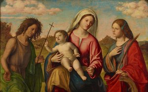 Maagd en kind met de heilige Catharina en Johannes de Doper, ca. 1515 door Giovanni Battista Cima da Conegliano