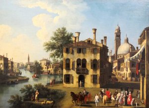 Zicht op de Brenta, nabij Dolo door Giovanni Battista Cimaroli