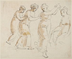 Een zittende en drie dansende nimfen door Giovanni Battista Cipriani
