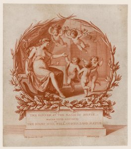 Uitnodiging voor diner in het Mansion House, Londen, op 28 maart 1796 (gravure)