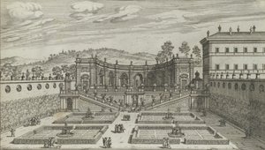 Altra Veduta in Prospettiva del Teatro et Giardino Contiguo di Mondragone in Frascati, 1691 of later door Giovanni Battista Falda