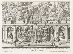 Cascade en Teatro delle Acque in de tuinen van de Villa Torlonia te Frascati door Giovanni Battista Falda
