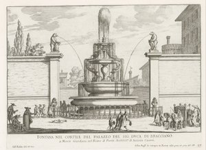 Fontein in de binnenplaats van Palazzo Taverna te Rome door Giovanni Battista Falda