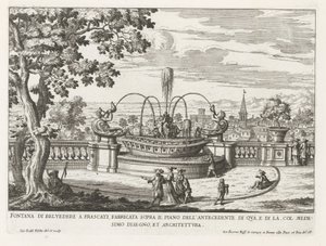 Fontein in de tuinen van de Villa Aldobrandini te Frascati door Giovanni Battista Falda