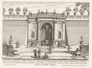 Fontein in de tuinen van de Villa Aldobrandini te Frascati door Giovanni Battista Falda