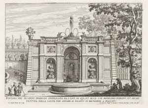 Fontein in de tuinen van de Villa Aldobrandini te Frascati door Giovanni Battista Falda
