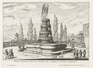 Fontein in de tuinen van de Villa Torlonia te Frascati door Giovanni Battista Falda