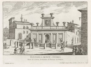 Fontein op Piazza Montecitorio te Rome door Giovanni Battista Falda