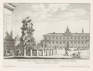 Fontein op Piazza di San Giovanni in Laterano te Rome door Giovanni Battista Falda