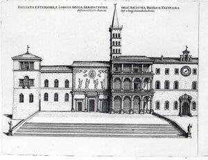 De Zegeningsloggia van de Oude Vaticaanse Basiliek door Giovanni Battista Falda