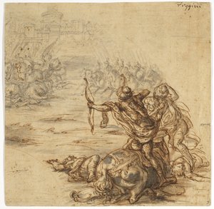 Een veldslag buiten een ommuurde stad door Giovanni Battista Foggini