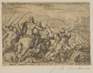Acron valt Romulus aan door Giovanni Battista Fontana