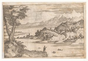Petrus loopt over het water (Landschappen met scènes uit het leven van Christus) door Giovanni Battista Fontana
