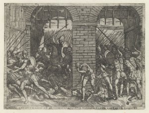 Romeinse soldaten vallen Crustumerium binnen door Giovanni Battista Fontana