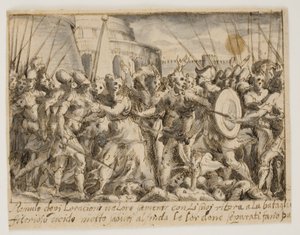 De Sabijnse vrouwen onderhandelen over vrede tussen de Romeinen en de Sabijnen door Giovanni Battista Fontana