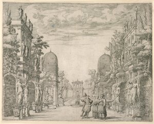 Decorontwerp voor Scene 3, "La Vita Humana overo," uit "Il Trionfo della Pieta" door Giovanni Battista Galestruzzi