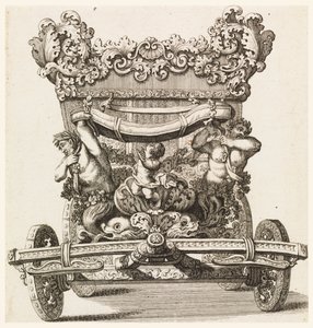 Vooraanzicht van de eerste koets (1686) van Lord Castlemaine door Andrea Cornelly naar Ciro Ferri, 1687-1700