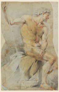 Tekening, Studie van een naakte oudere man, Bacchus of een van zijn metgezellen, 1660-70