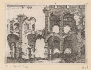 Resten van het Colosseum te Rome (Gezichten op Rome) door Giovanni Battista Mercati
