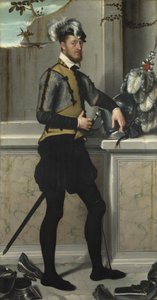 Een Ridder met zijn Steekhelm Il Cavaliere dal Piede Ferito, Graaf Faustino Avogadro, ca 1554 door Giovanni Battista Moroni